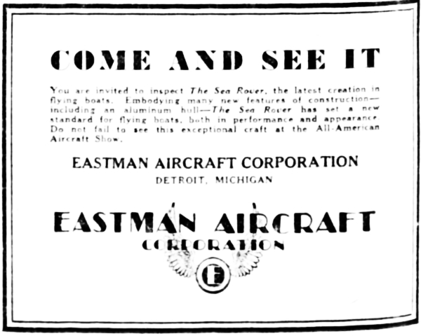 Ad for the Eastman Aircraft Corporation of Detroit, 1929