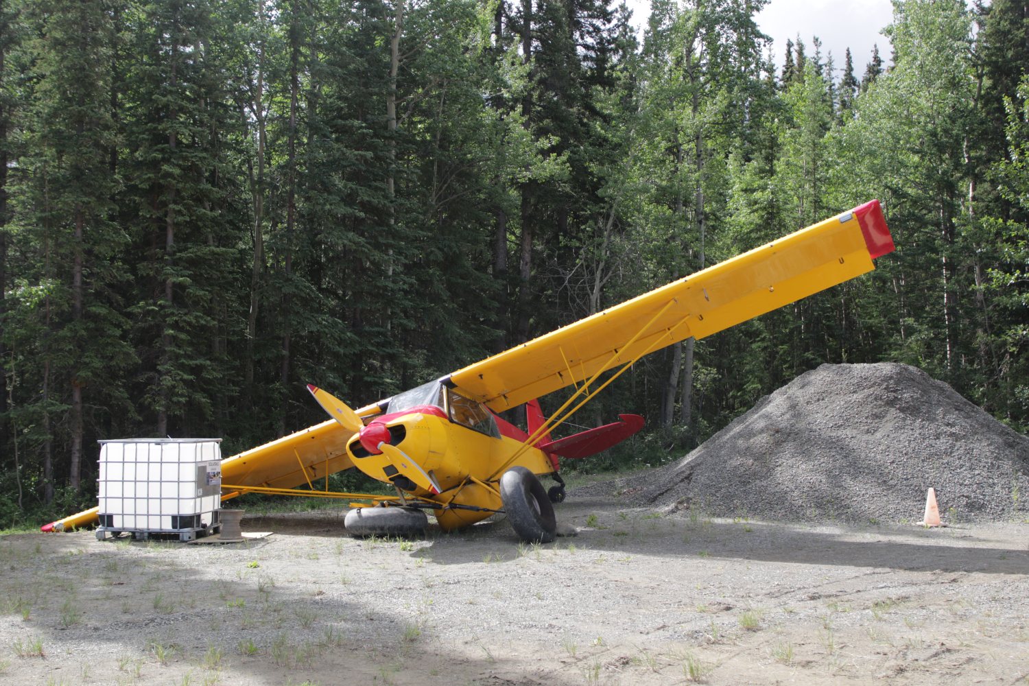N7836W, a Backcountry Super Cub (PA-18 replica), at Cousins Airport, Yukon (CFP8), on July 25, 2026.