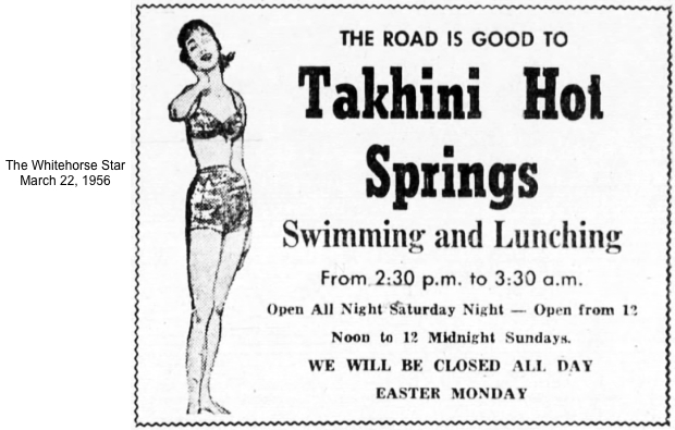 Takhini Hot Springs ad, 1956