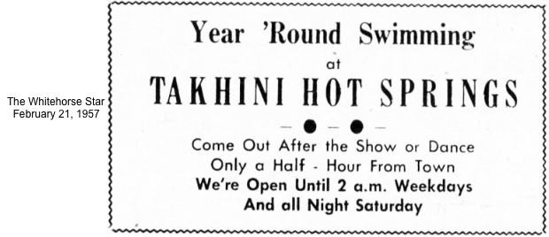Takhini Hot Springs ad, 1957