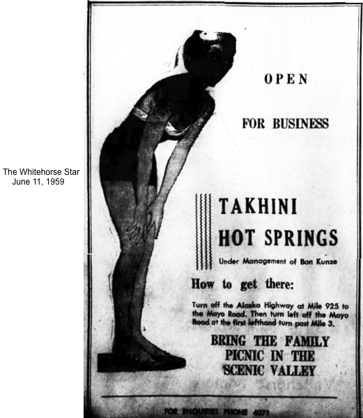 Takhini Hot Springs ad, 1959
