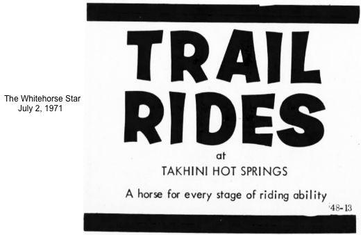 Takhini Hot Springs trail rides ad, 1971