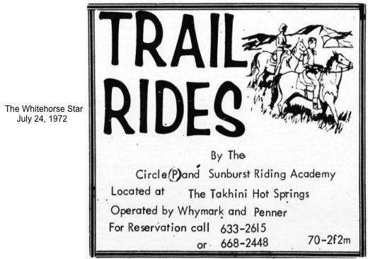 Takhini Hot Springs trail rides ad, 1972