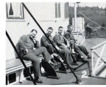 Relaxing on the steamer Whitehorse, 1943
