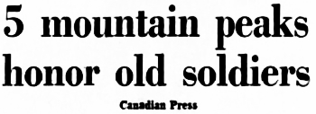Headline: 5 Yukon mountain peaks honor old soldiers, 1972.