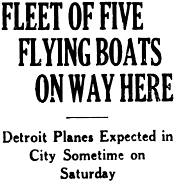 Headline: Fleet of Five Flying Boats on way to Edmonton, 1932