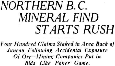 Northern B.C. Mineral Find Starts Rush, 1929