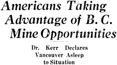 Americans taking advantage of Tulsequah mineral find, 1929