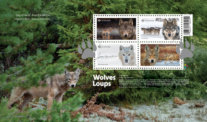 Wolves of Canada postage stamps - souvenir sheet - August 13, 2026