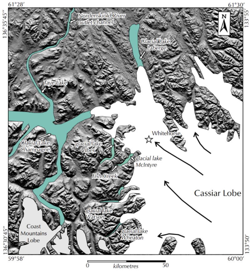 Map of the Ibex stage of the McConnell glacial retreat. From Jeffrey D. Bond, 2003.