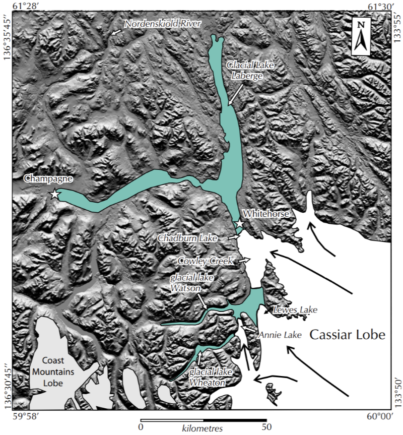 Map of the Chadburn stage of the McConnell glacial retreat. From Jeffrey D. Bond, 2003.