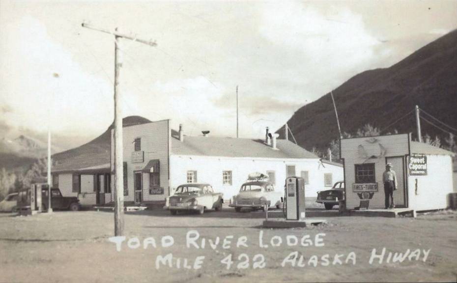 Postcard showing Toad River Lodge on the Alaska Highway, ca. 1950s.