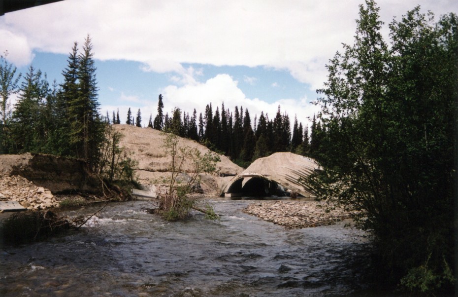 The collapsed culvert over Iron Creek, Alaska Highway, 2001