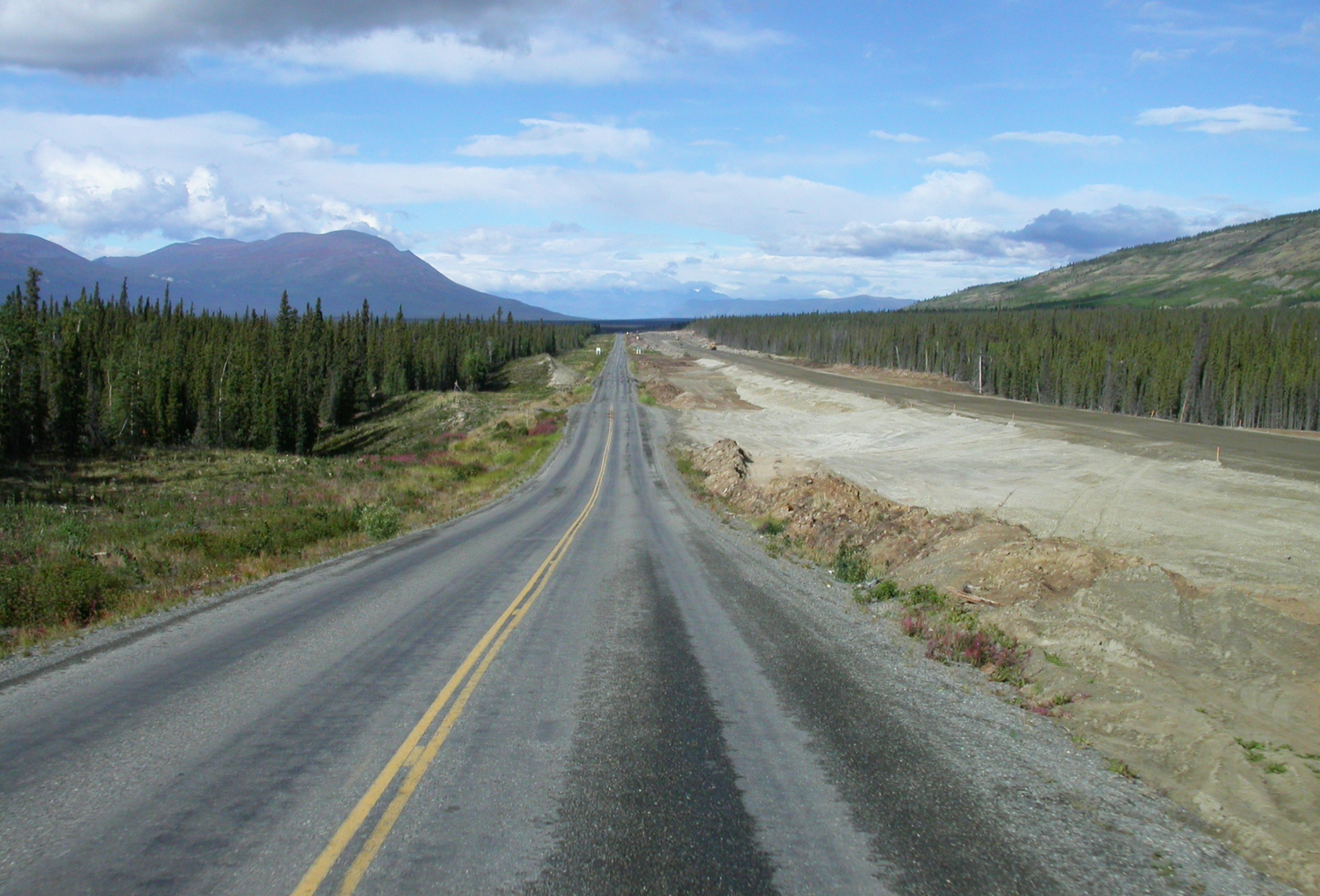 Highway construction east of Haines Junction, Yukon, in August 2002