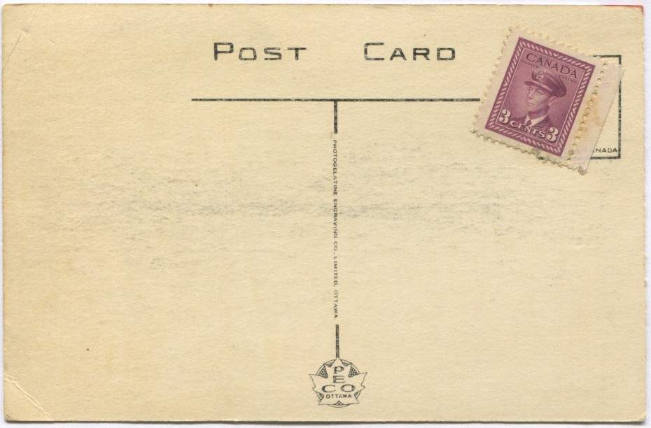 Reverse of postcard showing a King George VI stamp