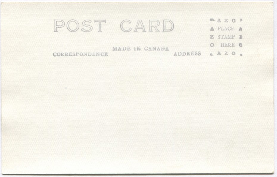 Reverse of a 1940s Alaska Highway postcard with an AZO stamp box