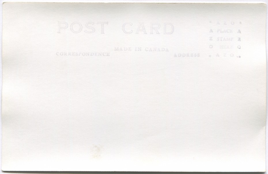 Reverse of a 1940s Alaska Highway postcard with an AZO stamp box