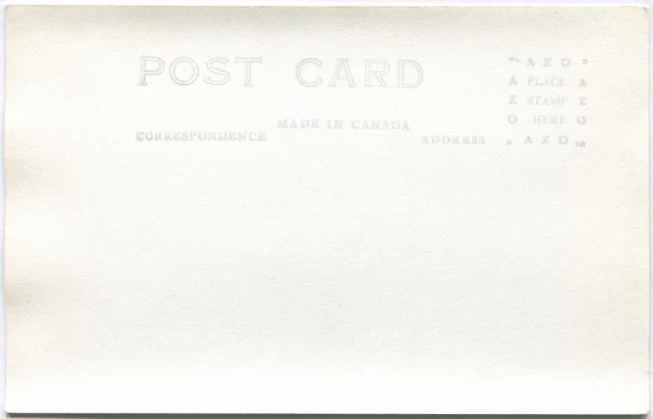 Reverse of a 1940s Alaska Highway postcard with an AZO stamp box