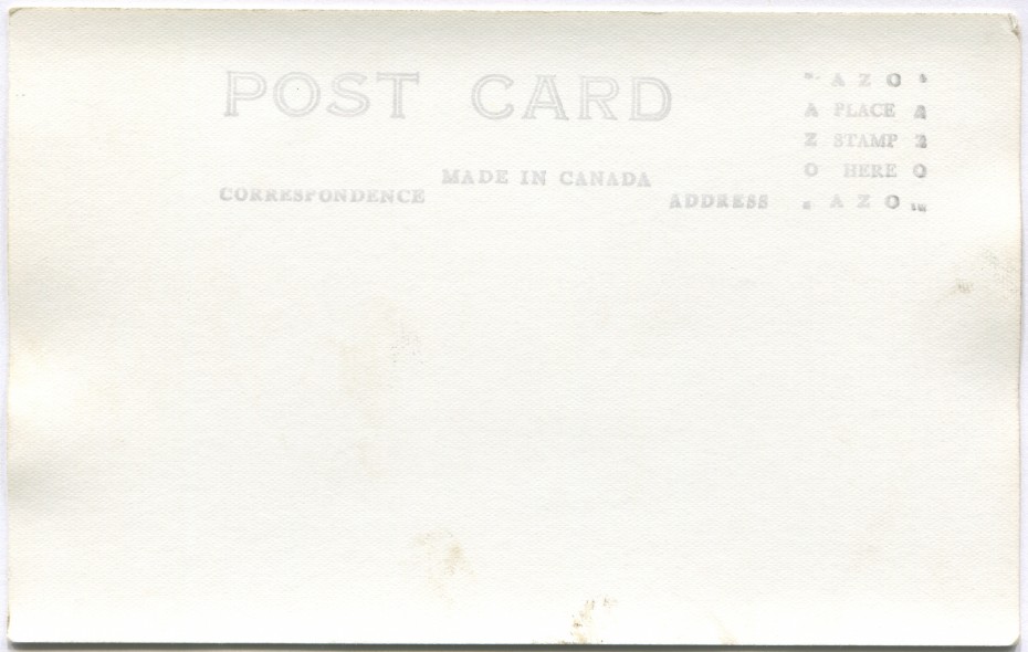 Reverse of a 1940s Alaska Highway postcard with an AZO stamp box
