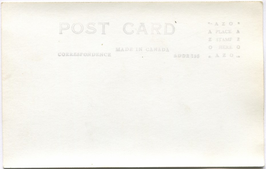 Reverse of a 1940s Alaska Highway postcard with an AZO stamp box