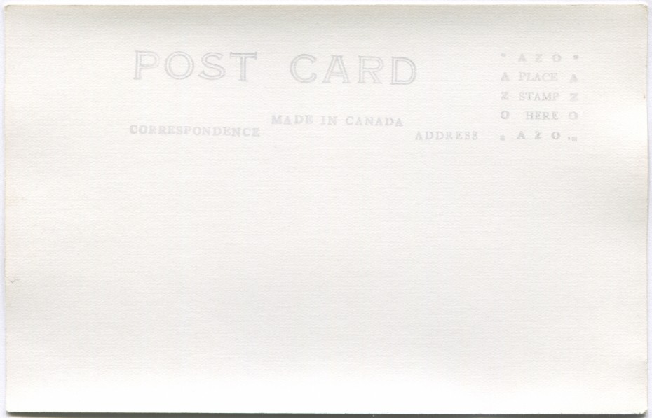 Reverse of a 1940s Alaska Highway postcard with an AZO stamp box