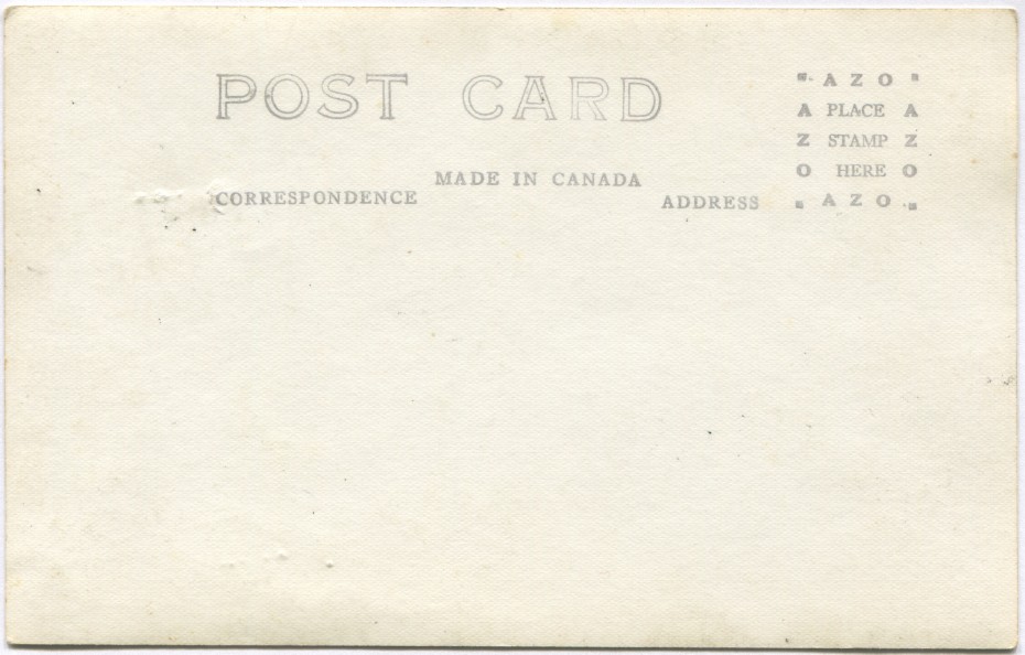 Reverse of a 1940s Alaska Highway postcard with an AZO stamp box