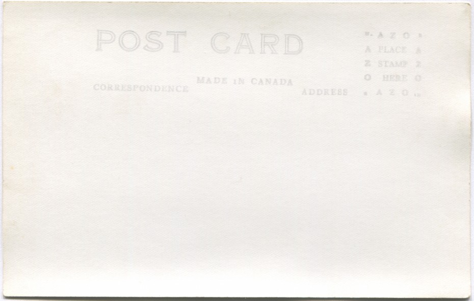 Reverse of a 1940s Alaska Highway postcard with an AZO stamp box