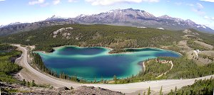 Panoramic photo of Emerald Lake, Yukon