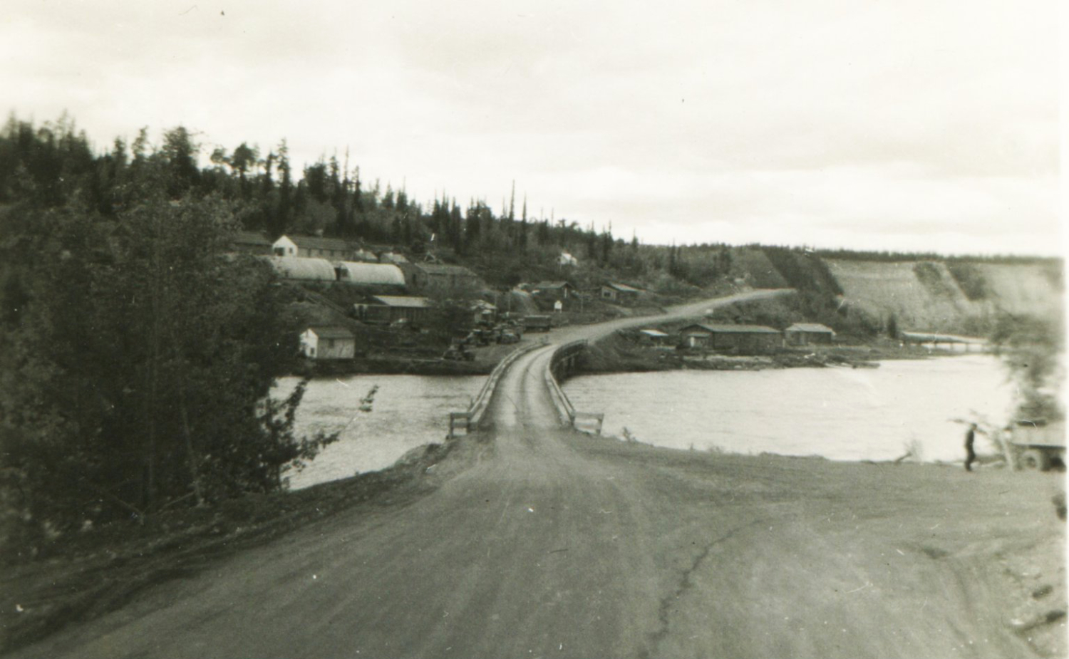 The Yukon River Bridge east of Whitehorse in 1943.