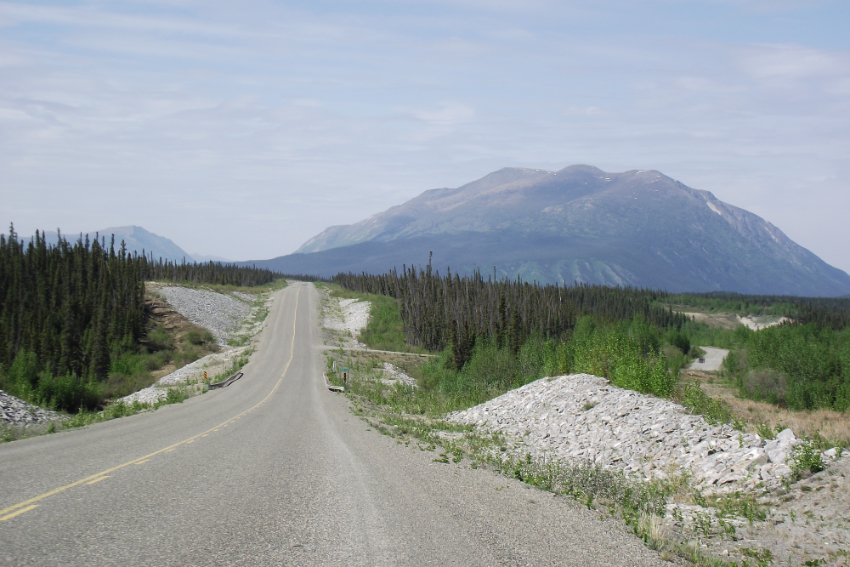 Approaching Quill Creek at Km 1729 of the Alaska Highway.