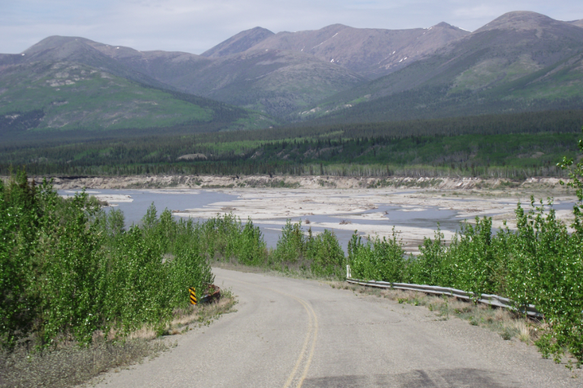 The old Alaska Highway along the Kluane River, Yukon.