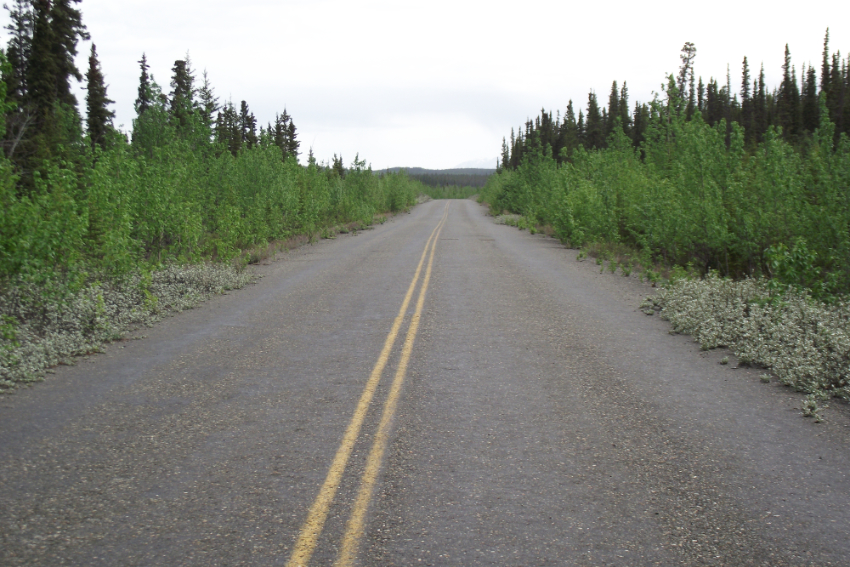 The old Alaska Highway along the Kluane River, Yukon.