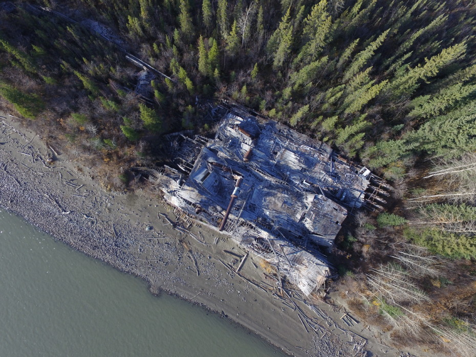 Drone view of the Sternwheeler Graveyard, Dawson City, Yukon