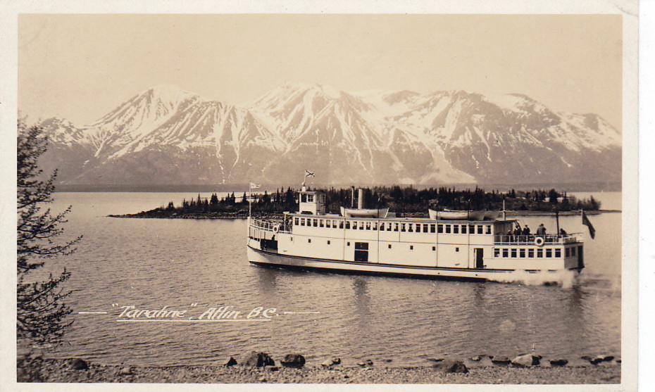 Postcard showing the historic Atlin Lake excursion boat 'Tarahne'
