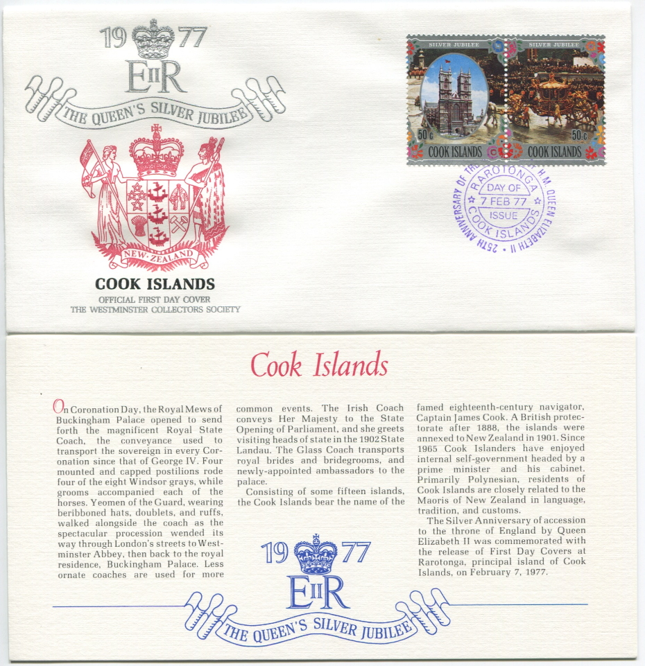 Cook Islands First Day Cover from the Queen Elizabeth II Silver Jubilee Series, 1977