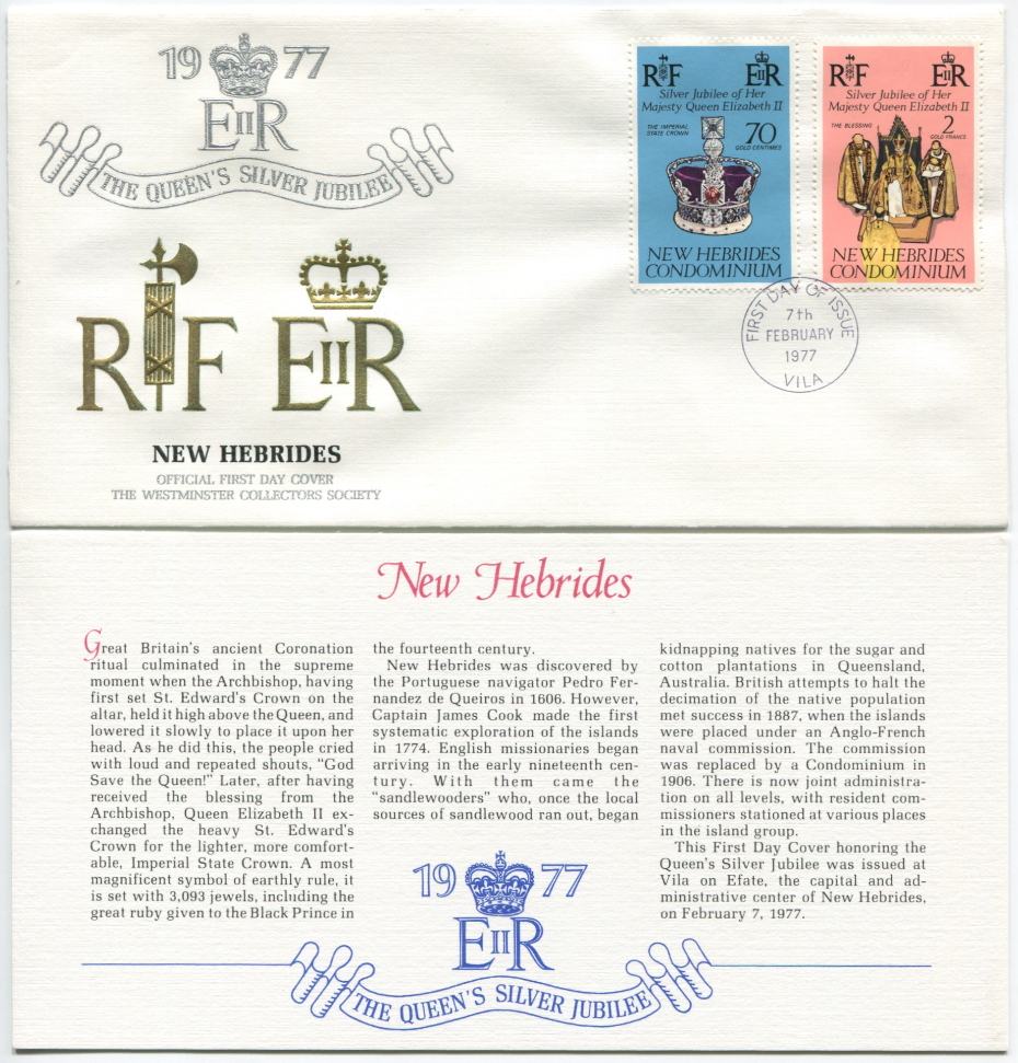 New Hebrides First Day Cover from the Queen Elizabeth II Silver Jubilee Series, 1977