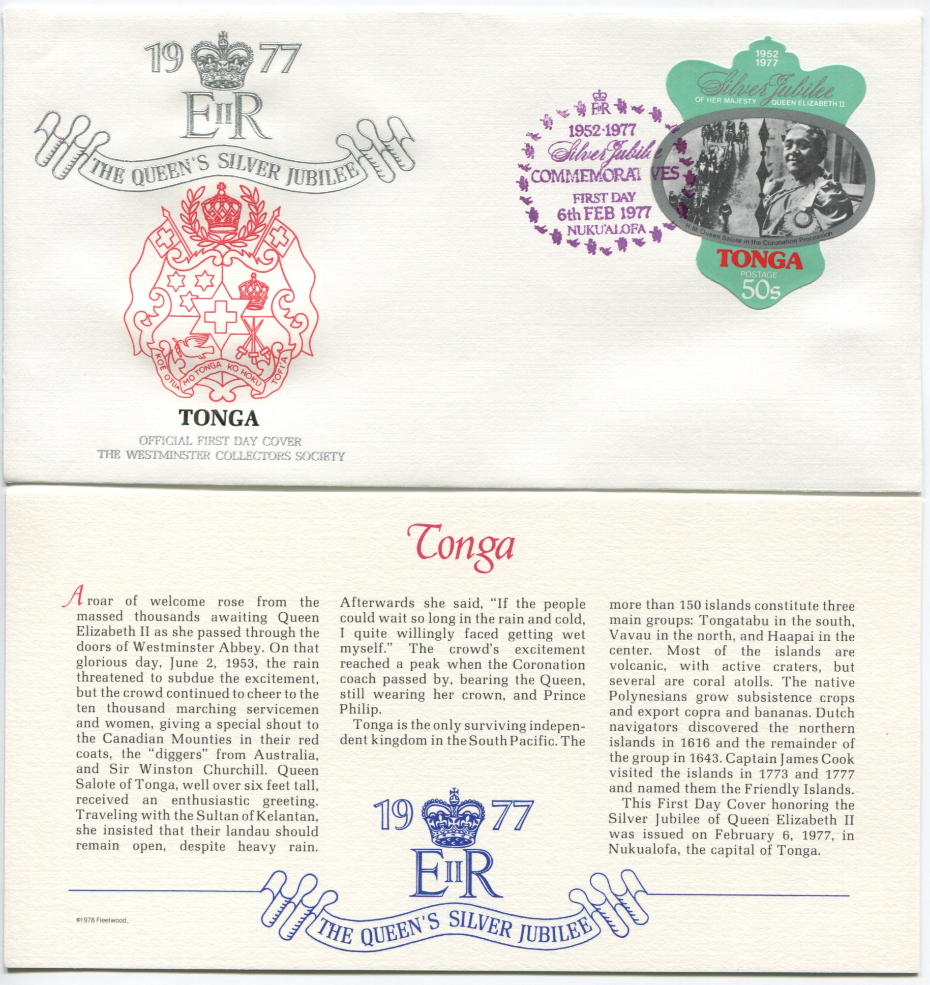 Tonga First Day Cover from the Queen Elizabeth II Silver Jubilee Series, 1977