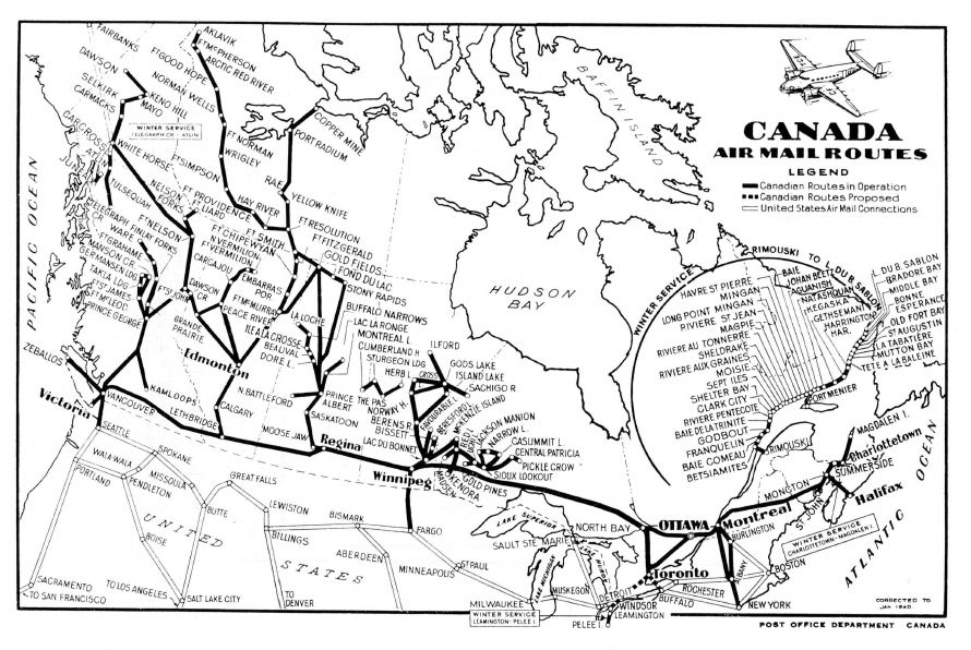 Canada Air Mail Routes, 1940