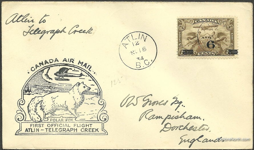 Air Mail First Flight Cover: Atlin to Telegraph Creek, November 18, 1934