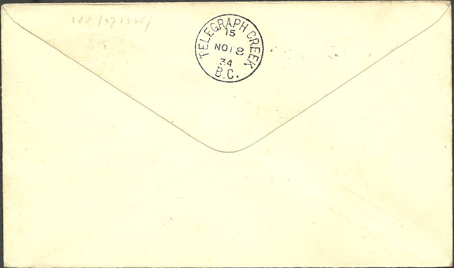 Air Mail First Flight Cover: Atlin to Telegraph Creek, November 18, 1934