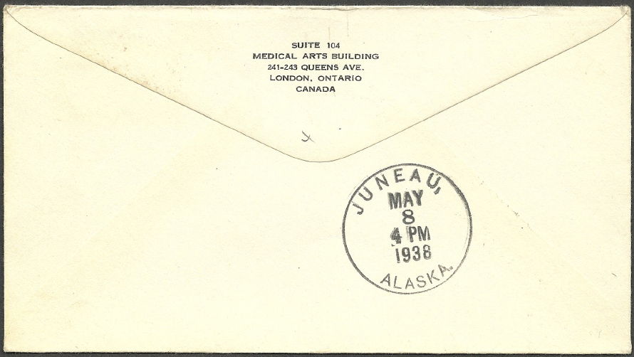 Air Mail First Flight Cover: Whitehorse to Juneau: May 8, 1938