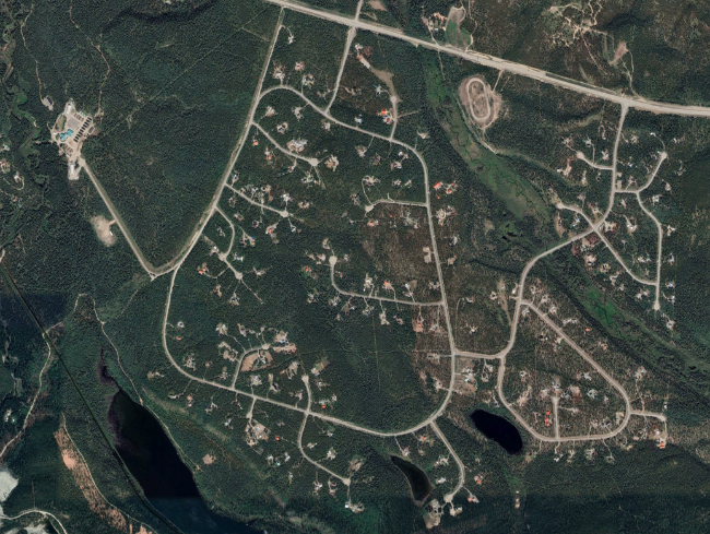 Mary Lake to the left and Cowley Creek to the right on July 20, 2021.