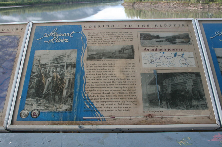 A panel at Mayo, Yukon describes the Stewart River as a 'Corridor to the Klondike'