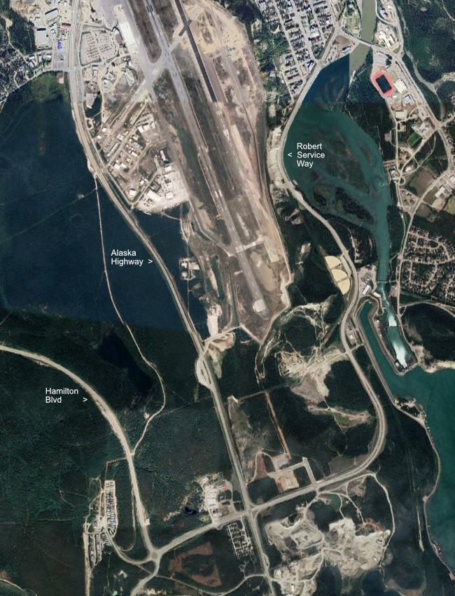 Aerial view of Robert Service Way, Whitehorse, 2022