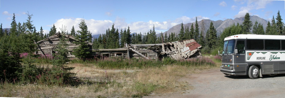 Tour bus at Silver City, Yukon, in 2004