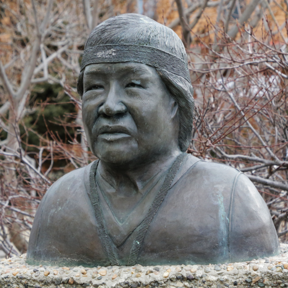 Bronze bust of Angela Sidney in Whitehorse, Yukon