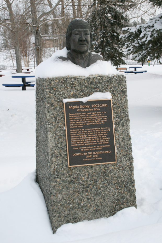 Bronze bust of Angela Sidney in Whitehorse, Yukon