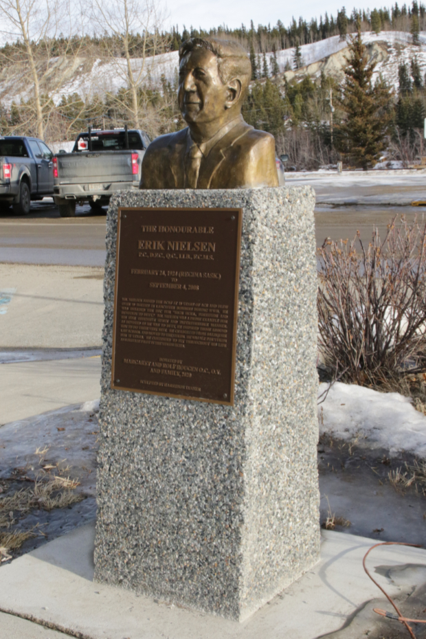 Bronze bust of Erik Nielsen in Whitehorse, Yukon