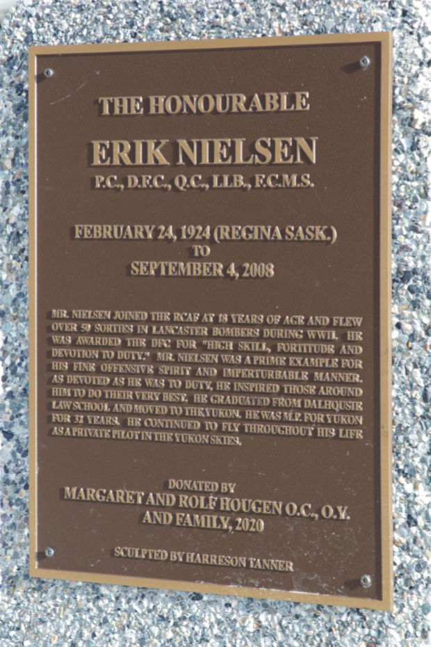 Bronze bust of Erik Nielsen in Whitehorse, Yukon