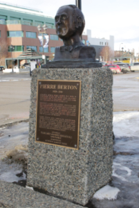 Bronze bust of Pierre Berton in Whitehorse, Yukon